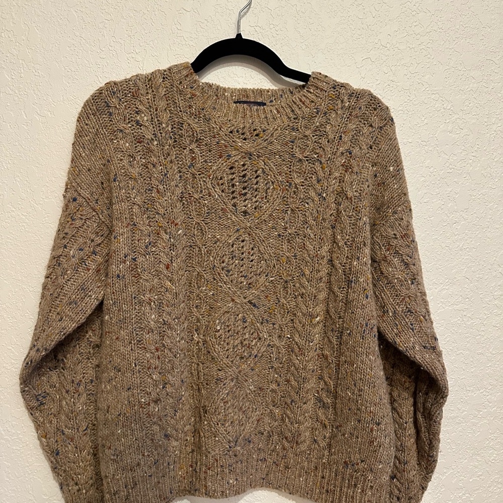 Allen Solly Speckled Tan Cable Knit Sweater 100% wool